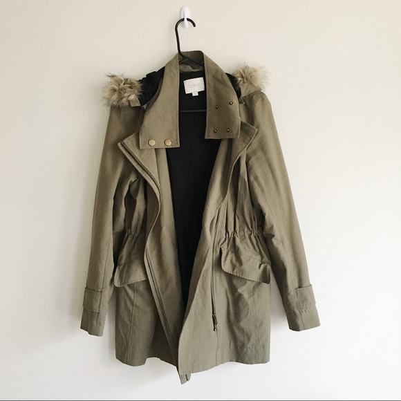 LOFT Jackets & Blazers - LOFT Olive Utility Jacket with Faux Fur Hood